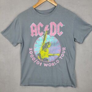 AC/DC‎ T-Shirt Boys Large Gray Cotton Graphic Print World Tour 2000/01 Pullover